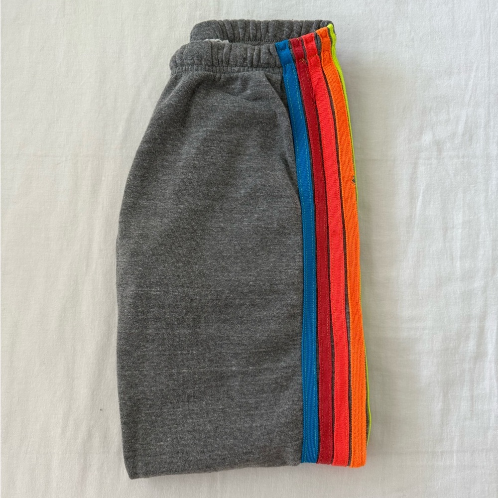 Aviator Nation Gray Track Pants with Rainbow Stripes